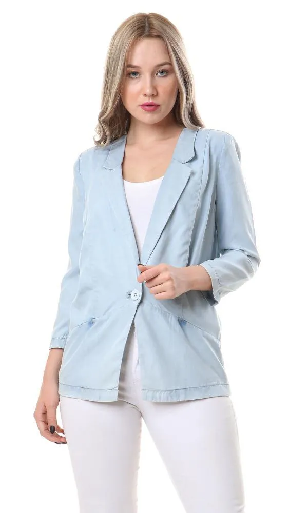 93119 Solid Simple Notched Lapel Dusty Blue Blazer