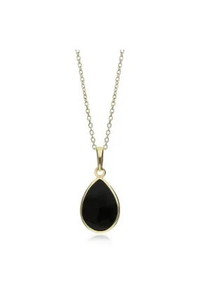 9ct Yellow Gold Whitby Jet Large Teardrop Pendant