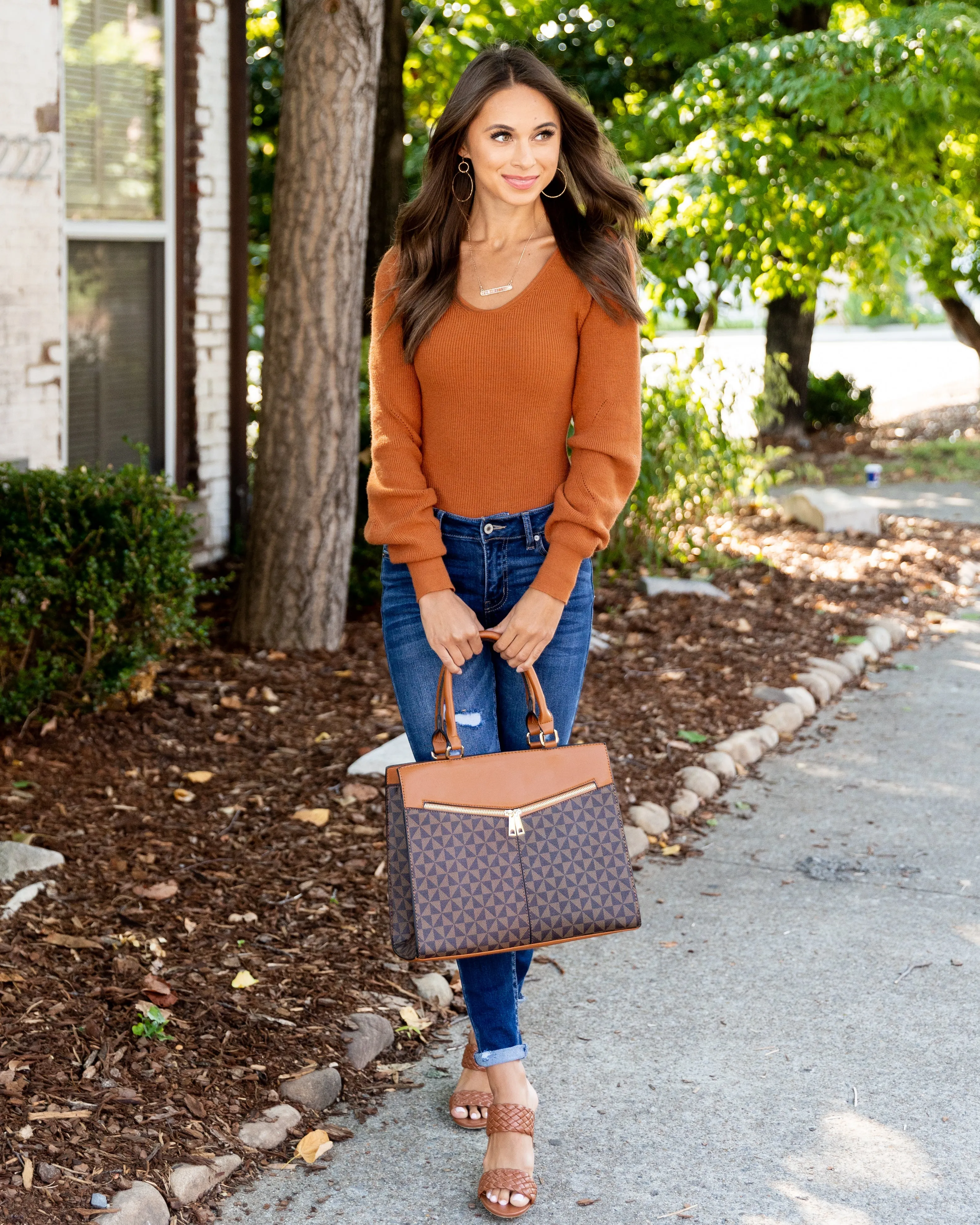 Adriana Sweater Bodysuit - Rust