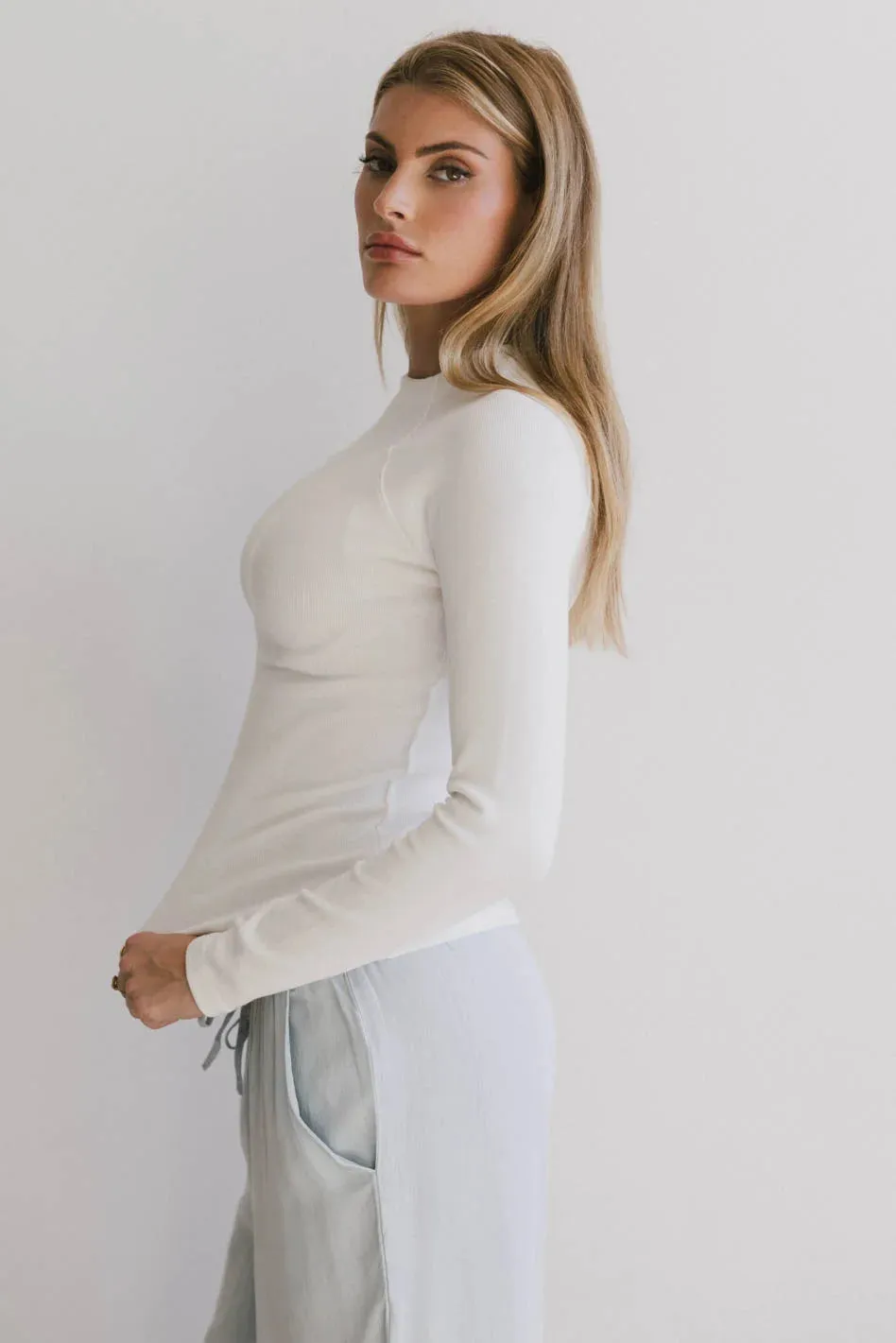 Amaya Mock Neck Top in Ivory