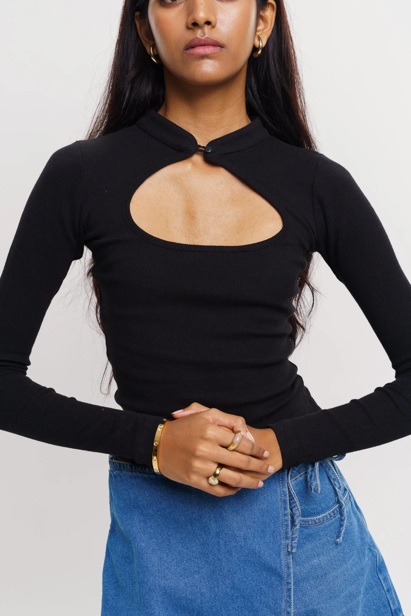 Black Collar Cut Out Top