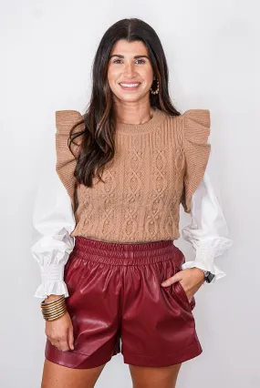 Far Away Faux Leather Maroon Shorts