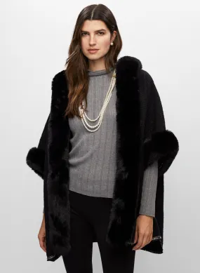 Faux Fur Trim Hooded Poncho