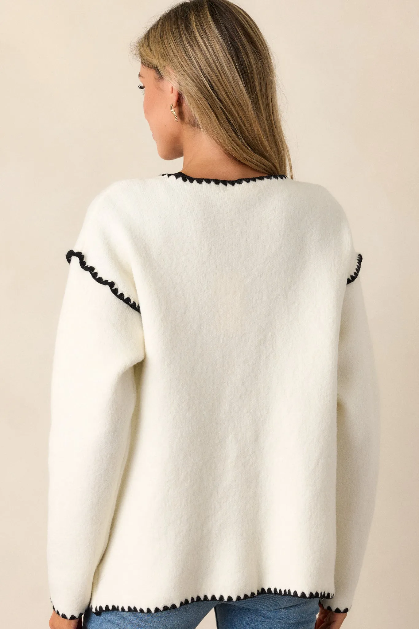 Fleeting Whispers White Blanket Stitch Cardigan