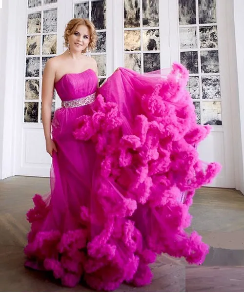 G323, Hot Pink Puffy Cloud Trail Big Ball Gown, (All Sizes)