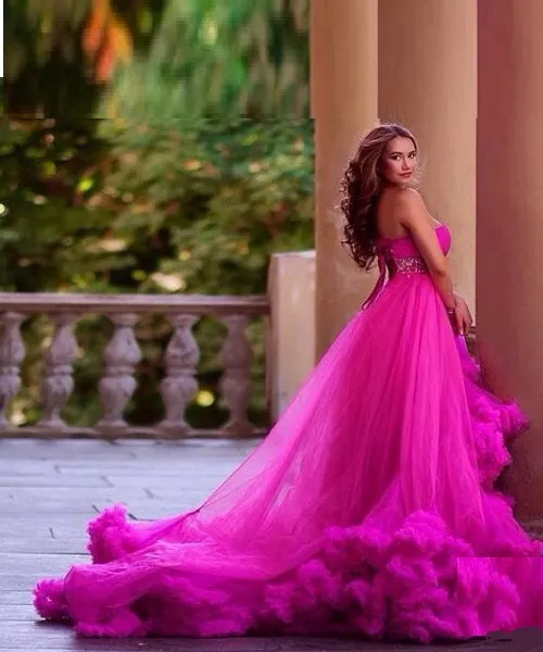 G323, Hot Pink Puffy Cloud Trail Big Ball Gown, (All Sizes)