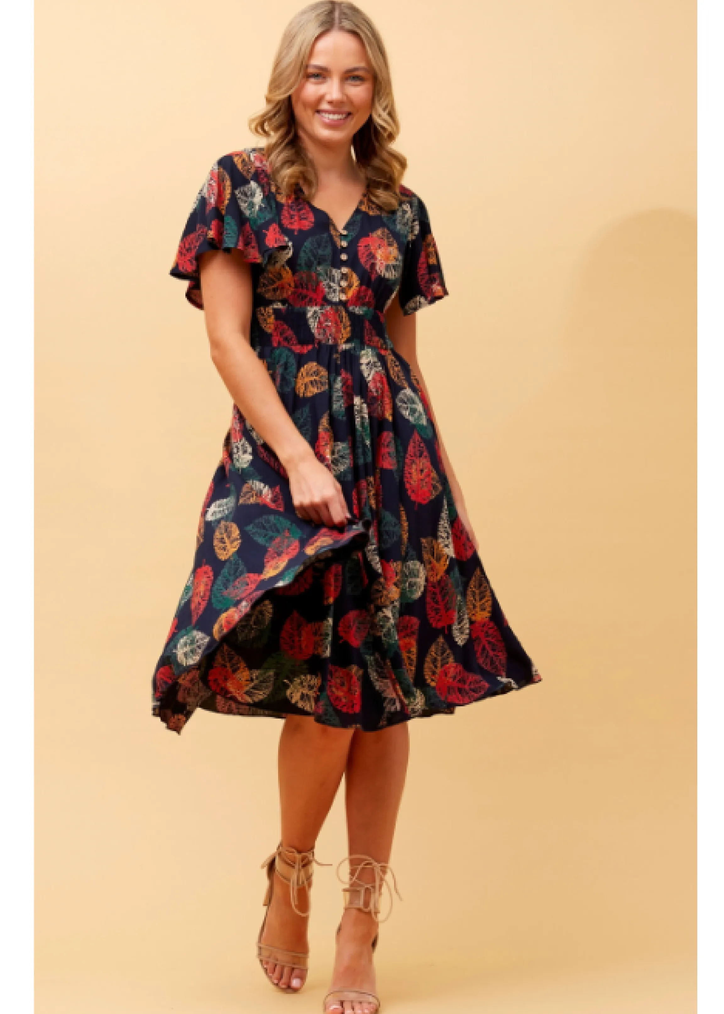 Genesis Black Leaf Print Midi Dress