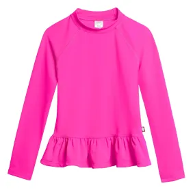 Girls UPF 50  Peplum Long Sleeve Rashguard | Hot Pink