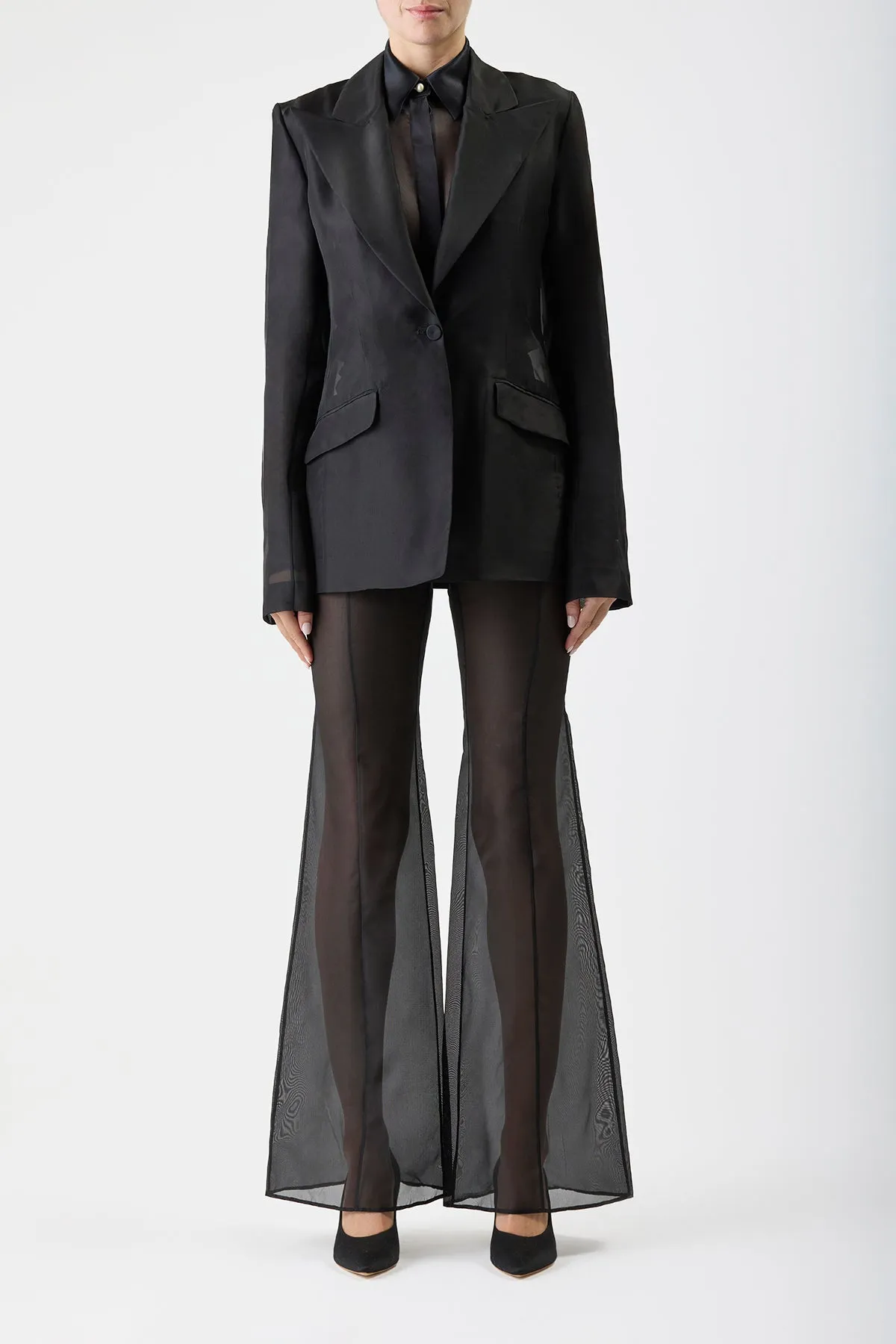 Leiva Sheer Blazer in Black Silk Organza