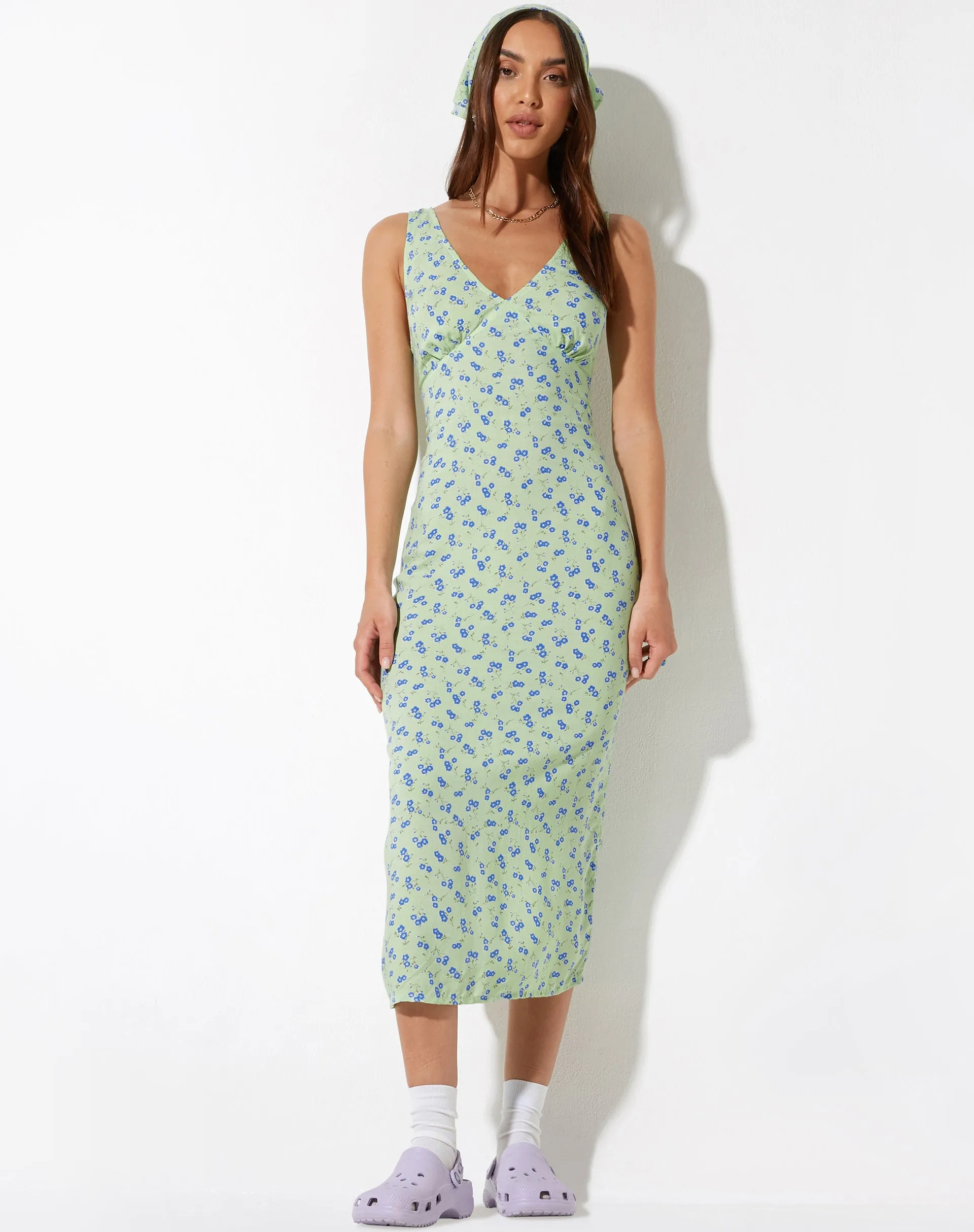 Lisheva Midi Dress in Lime Floral