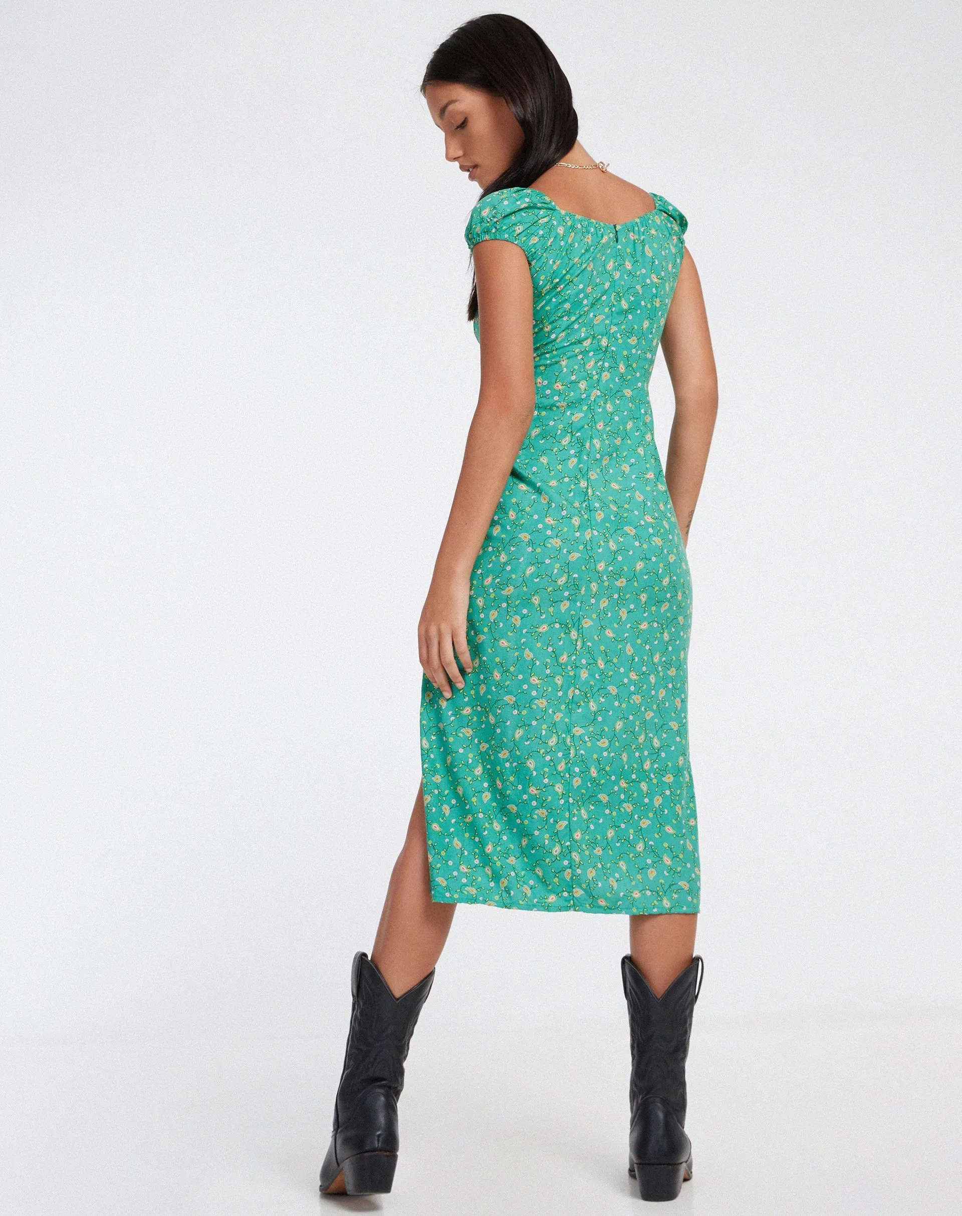 Lona Midi Dress in Paisley Fun Green