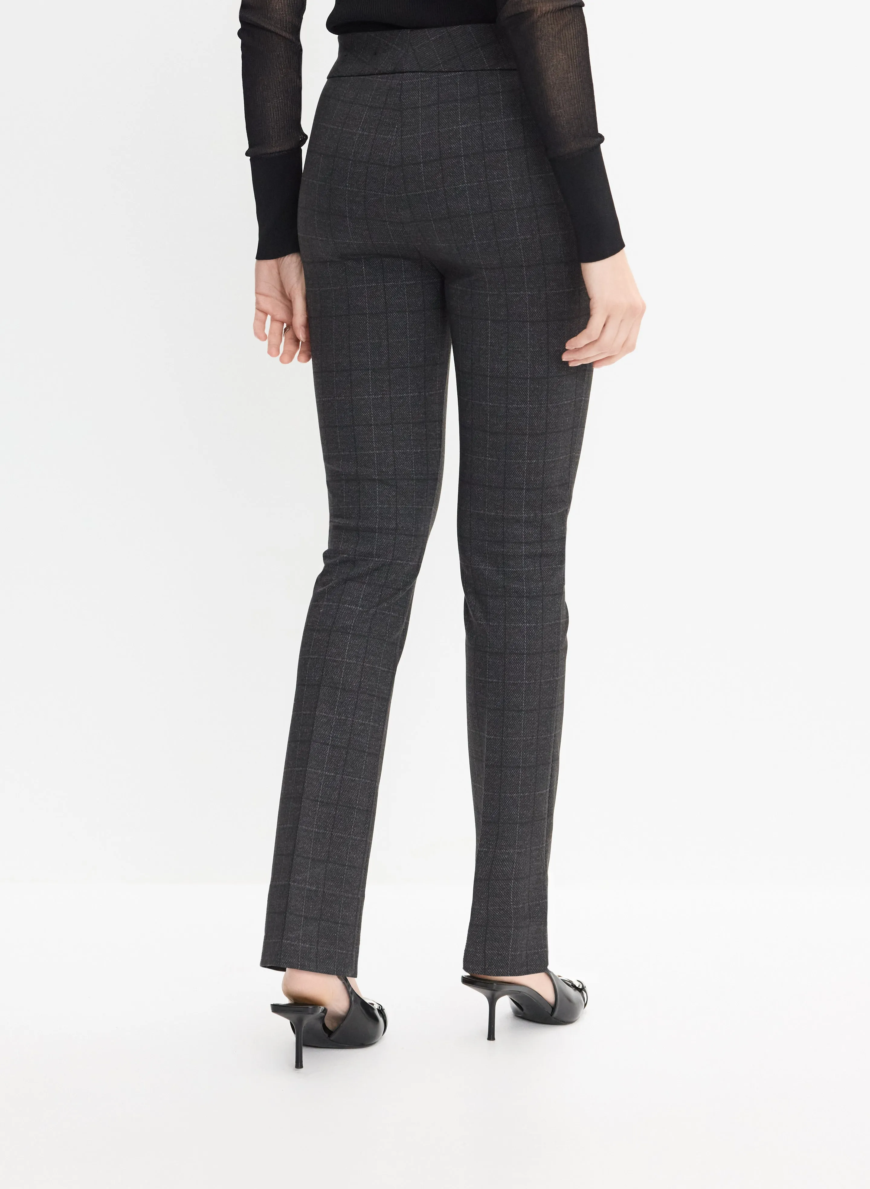 Madison Plaid Print Slim-Leg Pants