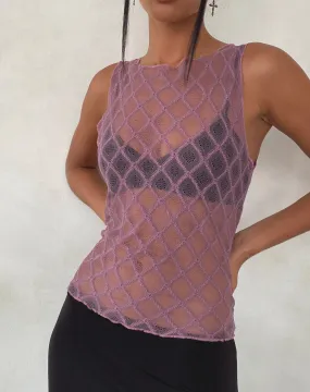 Maloe Lace Patterned Tank Top in Mauve