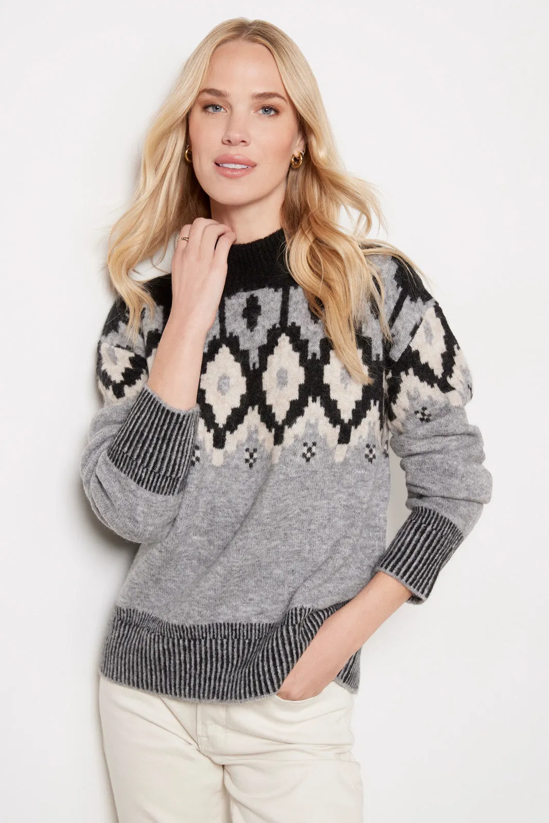 Mock Neck Fair Isle Pullover