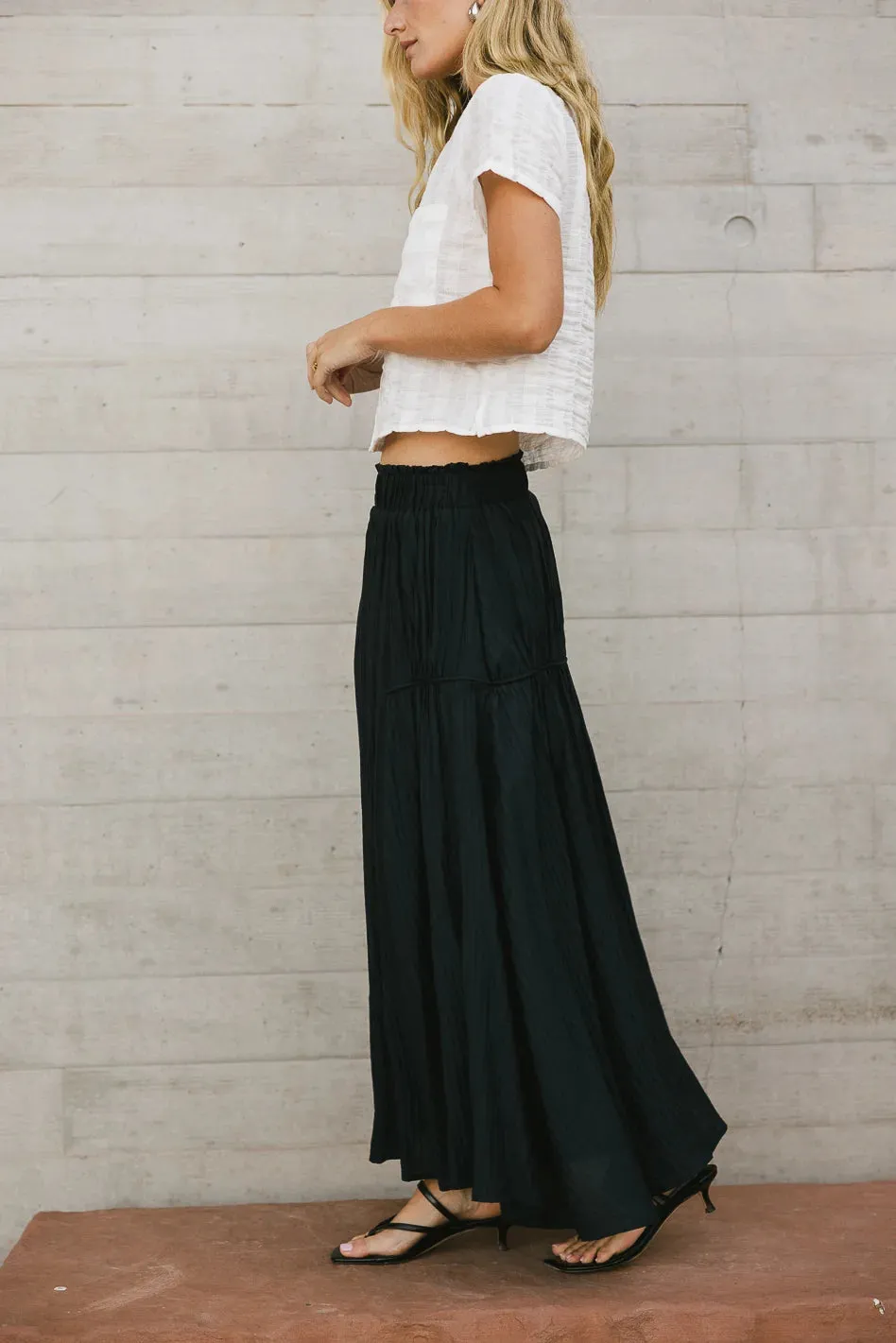 Phillipa Pleated Maxi Skirt in Navy