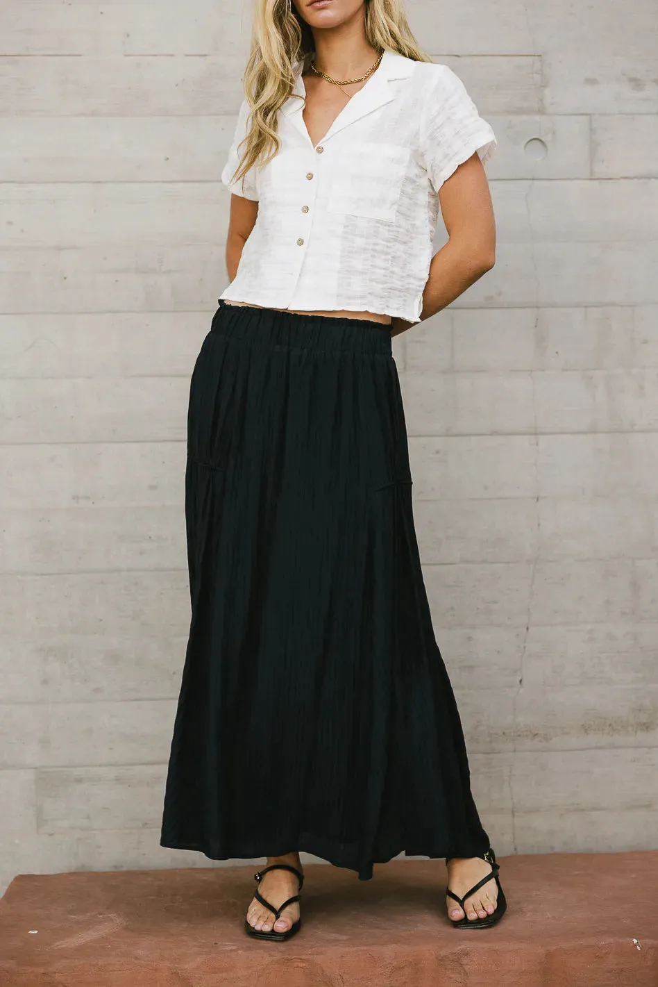 Phillipa Pleated Maxi Skirt in Navy