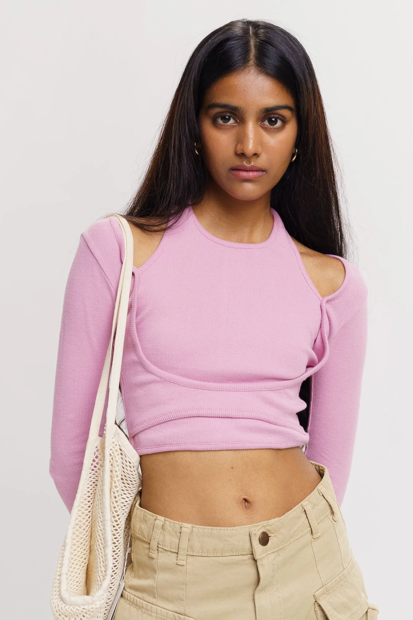 Pink Cut Out Sleeve Top