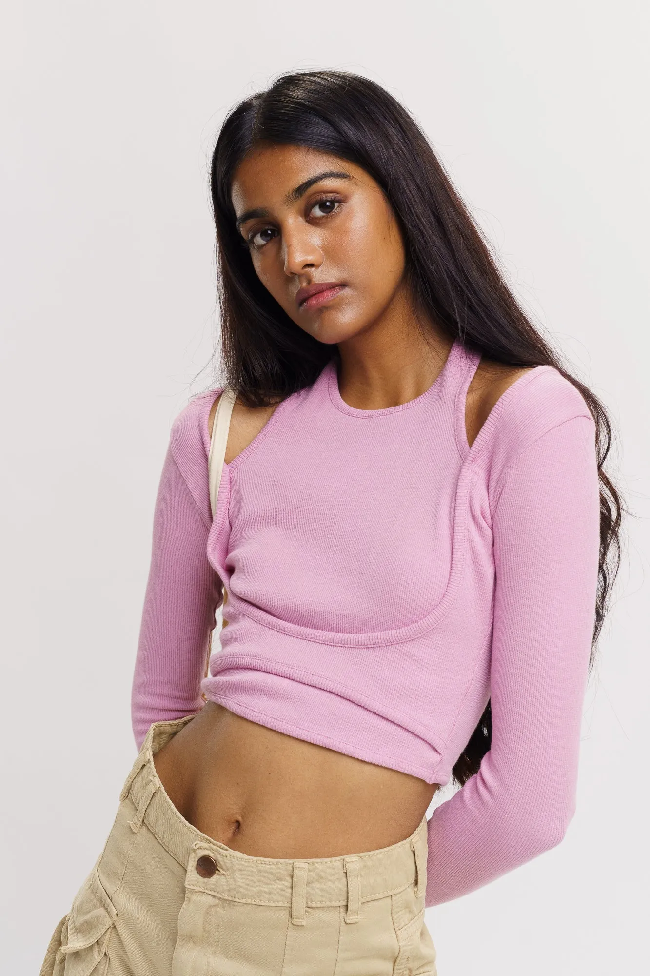 Pink Cut Out Sleeve Top