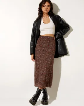 Rindu Midi Skirt in Flower Garden Brown