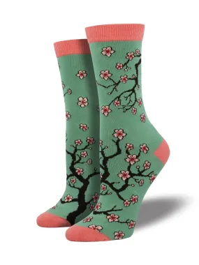 SOCKSMITH WOMENS CHERRY BLOSSOMS JADE GREEN