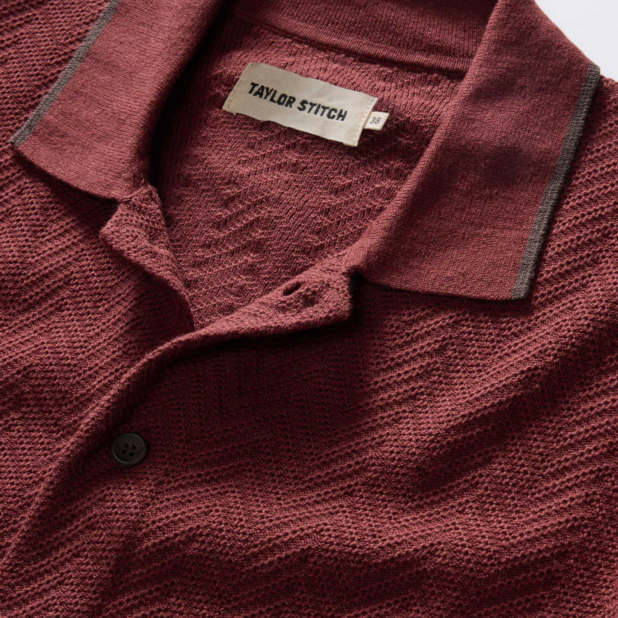 The Button Down Polo in Dried Cherry Herringbone