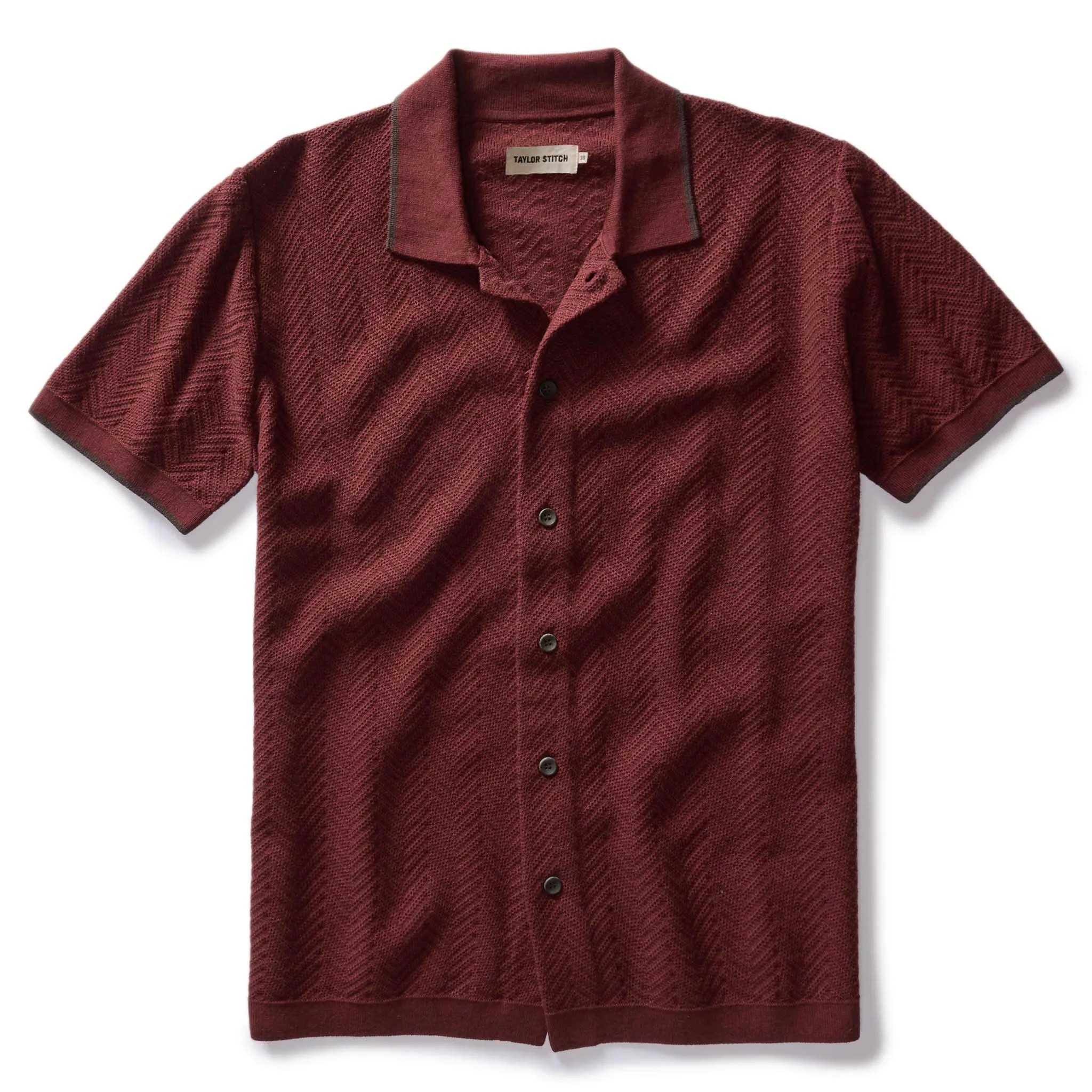 The Button Down Polo in Dried Cherry Herringbone