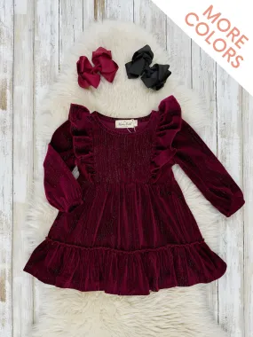 Velvet Ruffle Front Dress